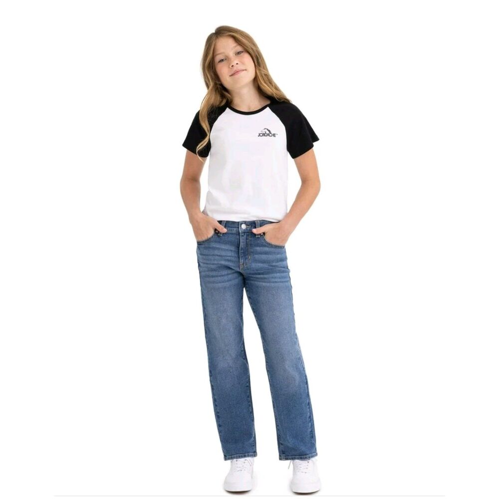 Jordache Girls High Rise Baggy Straight Jean, Size 16 Stretch Medium Enzyme